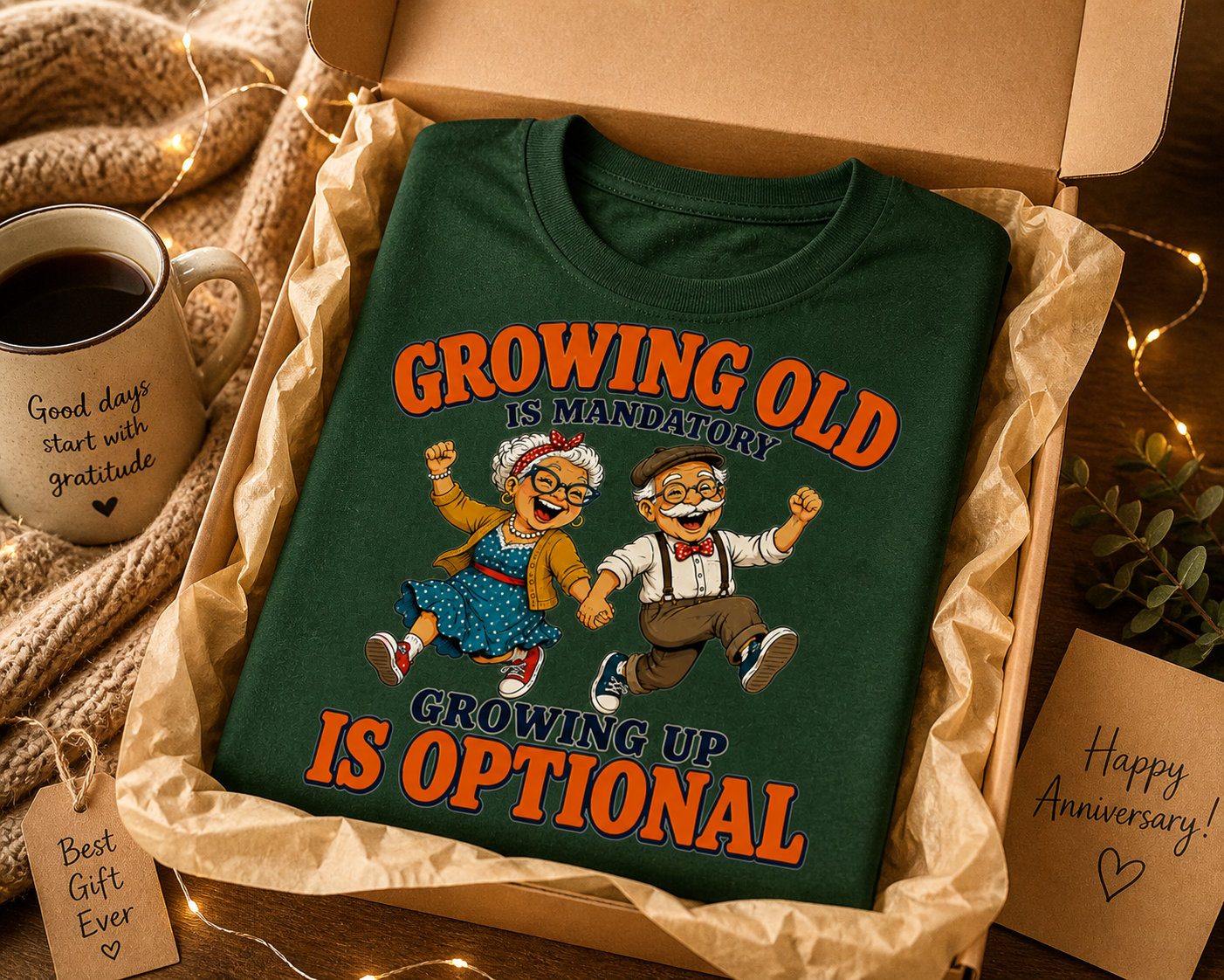 Growing Old Is Mandatory, Growing Up Is Optional Tee