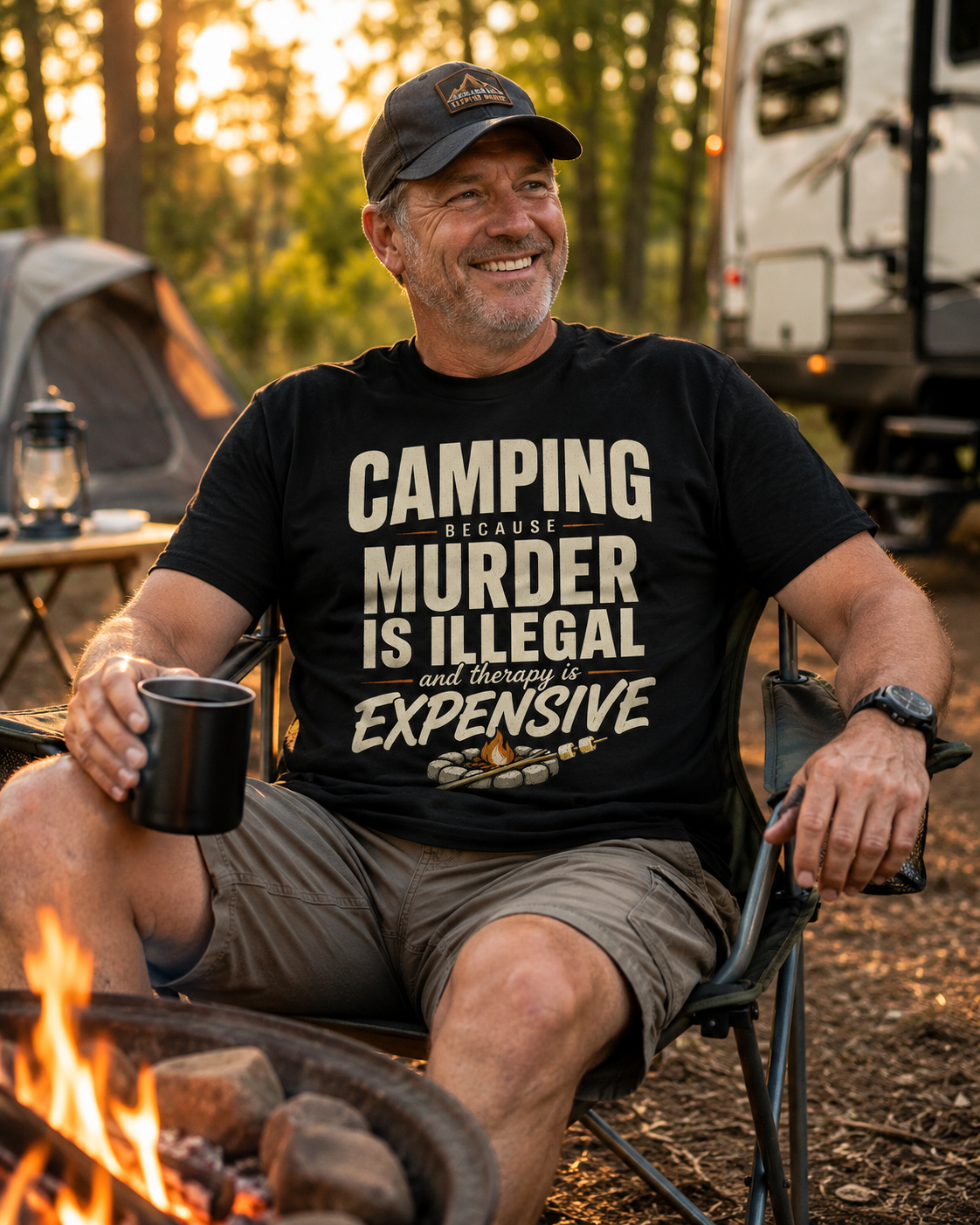 Camping Because Murder Is Illegal Shirt, Funny Camping T-Shirt, Therapy Is Expensive Tee, Camper Gift, RV Camping Humor Shirt