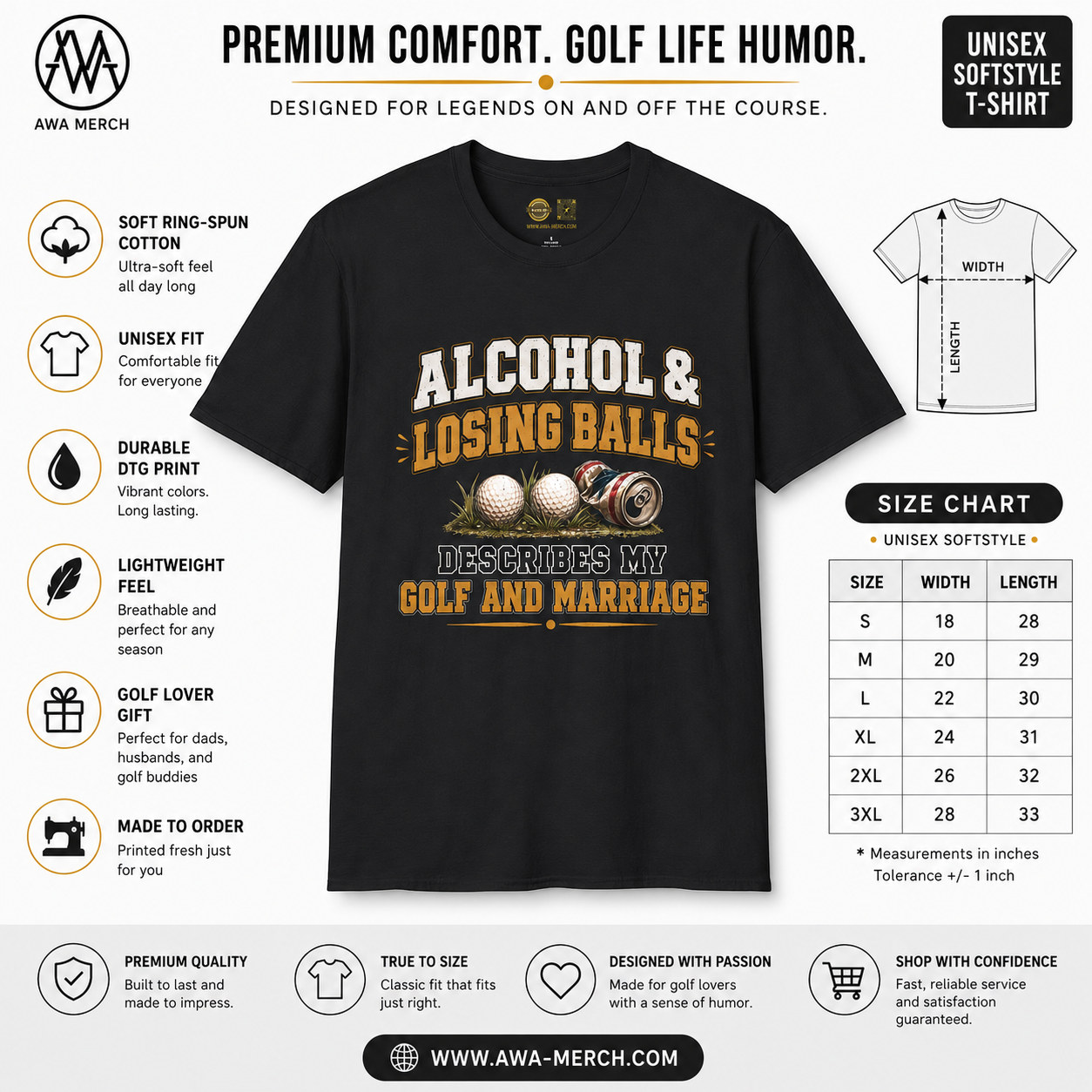 Alcohol & Losing Balls Shirt Funny Golf T-Shirt Golf and Marriage Humor Tee Golfer Gift