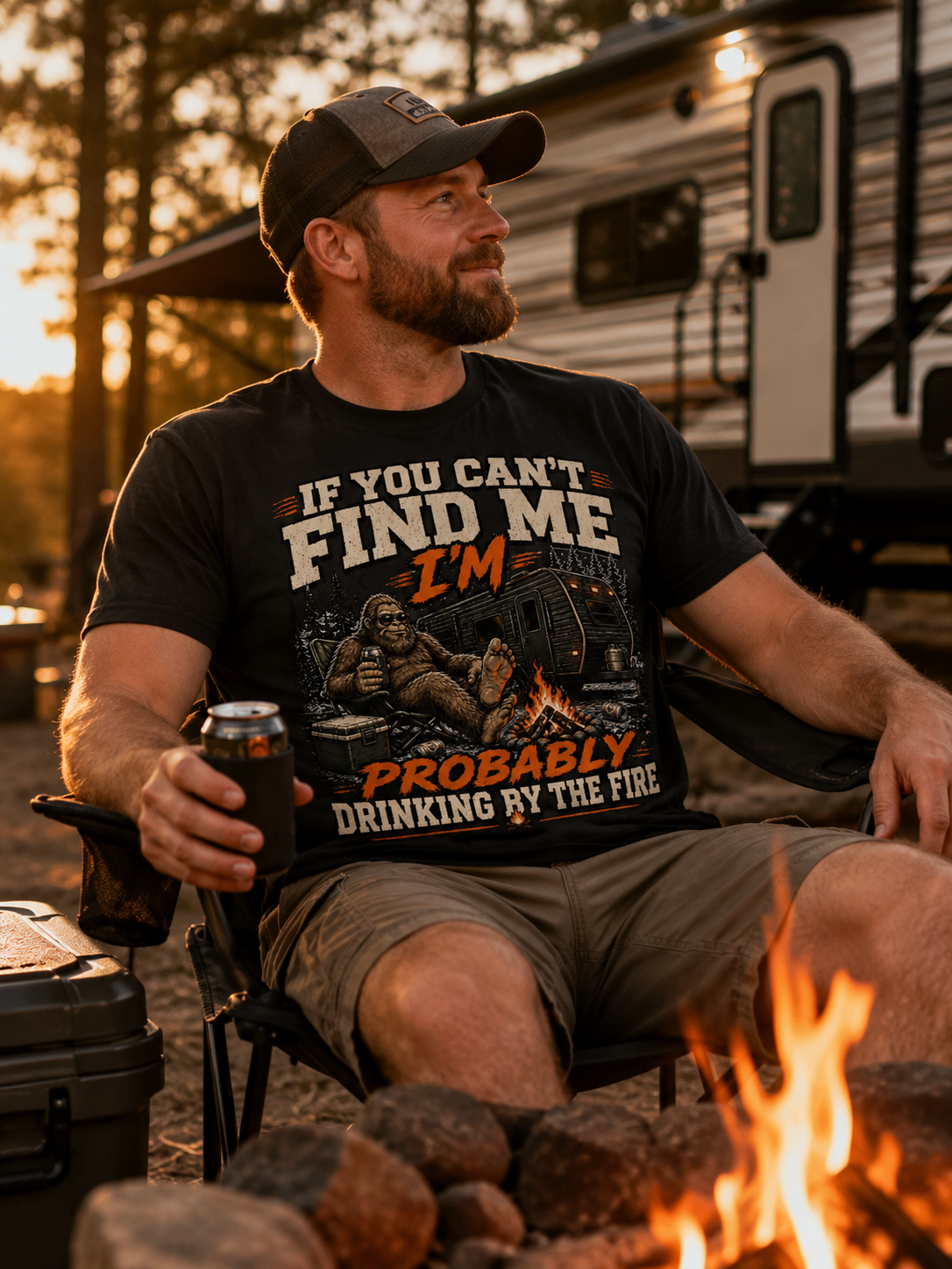 If You Can't Find Me I'm Probably Drinking By The Fire Shirt | Funny Bigfoot Camping Tee