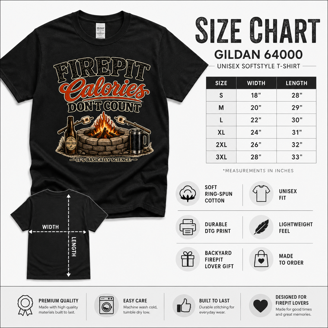 Firepit Calories Don't Count Shirt | Funny Backyard Firepit Tee | Campfire Drinking Shirt | Firepit Lover Gift