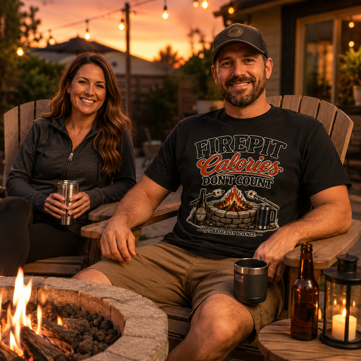 Firepit Calories Don't Count Shirt | Funny Backyard Firepit Tee | Campfire Drinking Shirt | Firepit Lover Gift