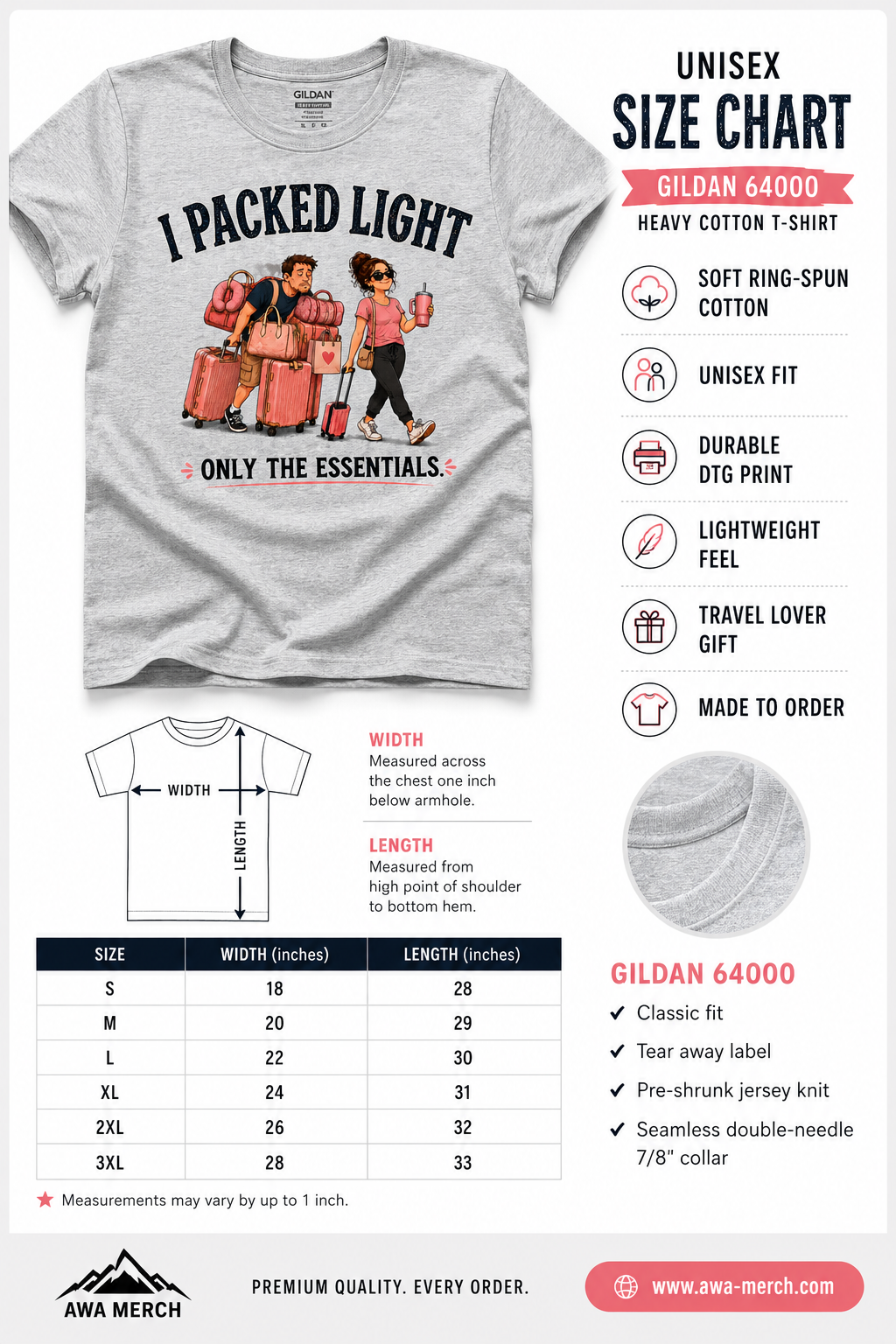 I Packed Light Only The Essentials Funny Travel Shirt
