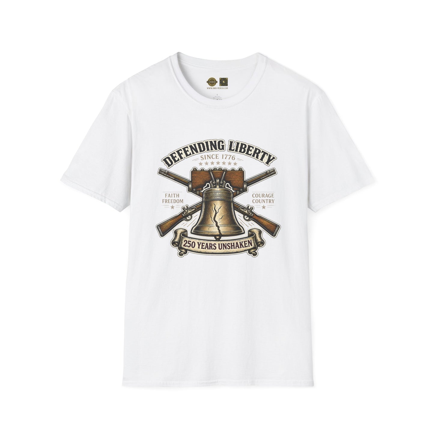Defending Liberty T-Shirt — Liberty Bell & Crossed Rifles 250 Years